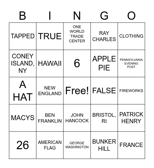 HAPPY BIRTHDAY AMERICA Bingo Card