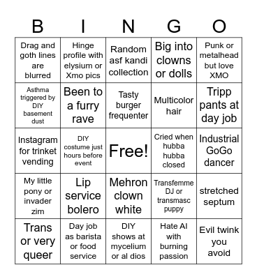 Boston Alt Scene Bingo Card
