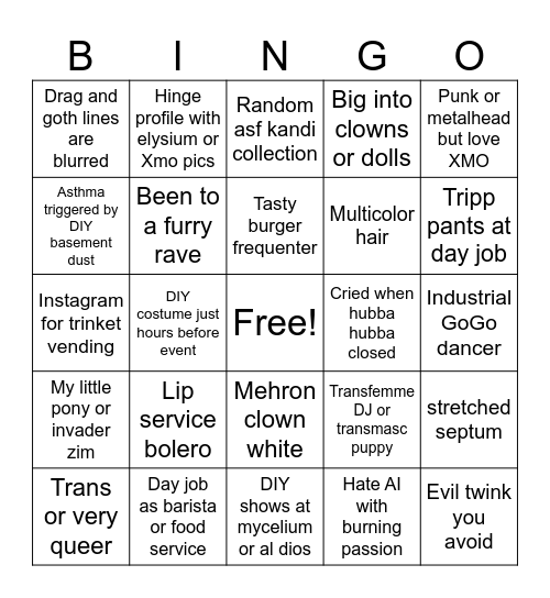Boston Alt Scene Bingo Card