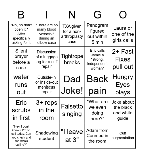 Hines OR Bingo Card