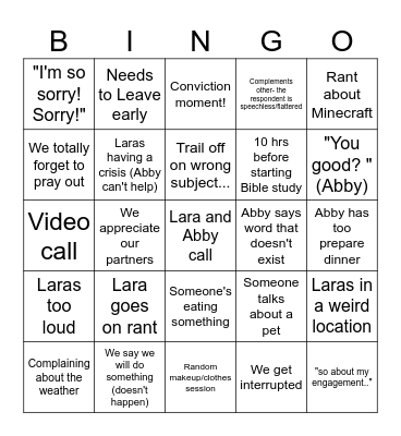 LONG DISTANCE CALL Bingo Card