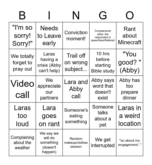 LONG DISTANCE CALL Bingo Card