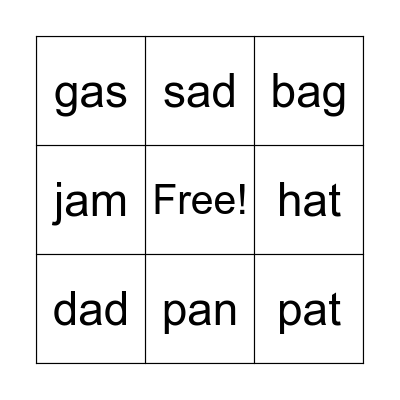 Short a CVC Bingo Card