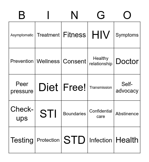 Talk Smart. Love Healthy Bingo Card