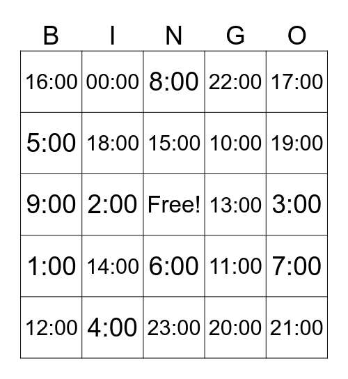 Time (Am/Pm) Bingo Card