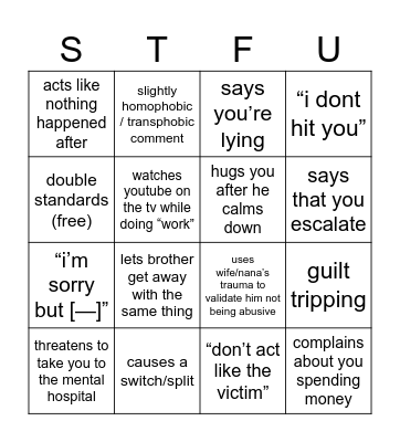 stupid dad Bingo Card