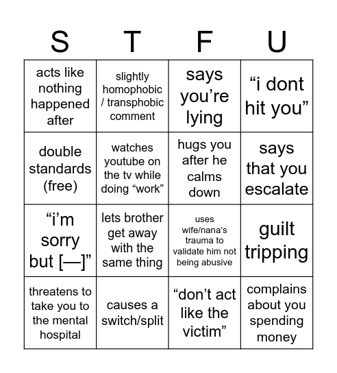 stupid dad Bingo Card