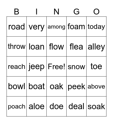 Vowel Teams Bingo Card