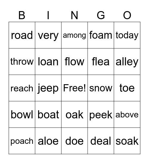 Vowel Teams Bingo Card