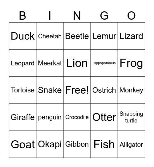 Zoo BINGO Card