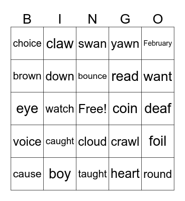Vowel Teams and Dipthongs Bingo Card