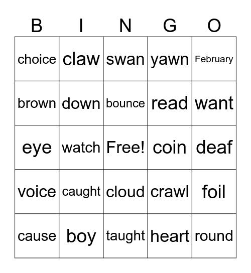 Vowel Teams and Dipthongs Bingo Card