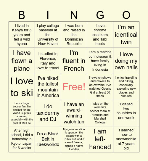 Hajimari Intern Fun Fact Bingo! Bingo Card