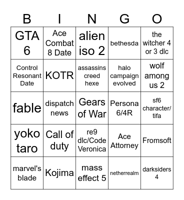 Summer games fest Bingo Card