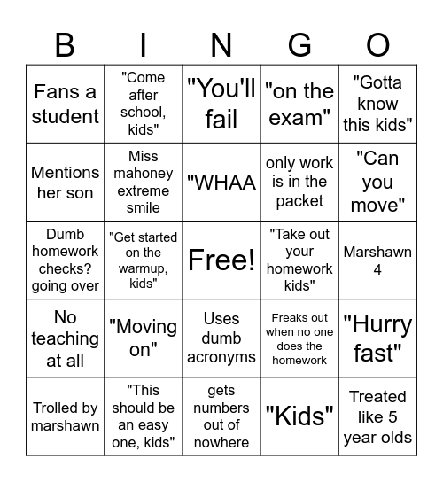 Untitled Bingo Card