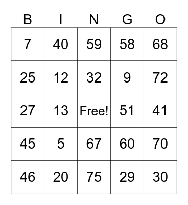 Untitled Bingo Card