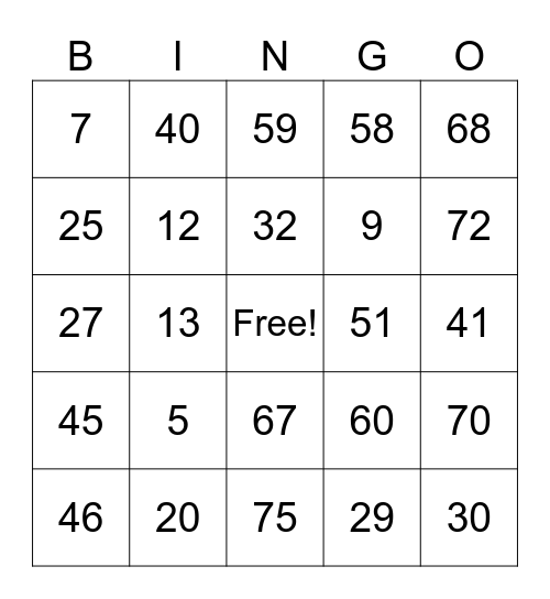 Untitled Bingo Card