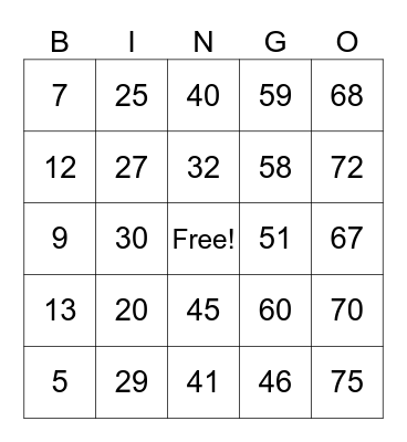 Untitled Bingo Card