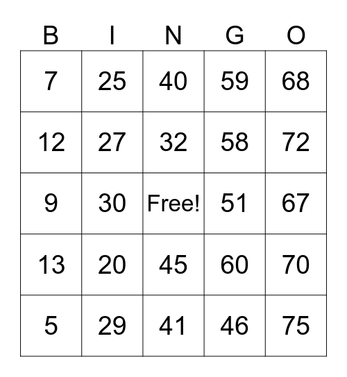 Untitled Bingo Card