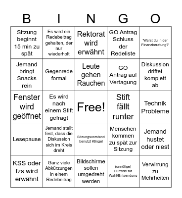 StuRa Plenum Bingo Card