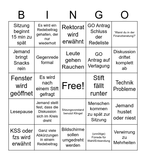StuRa Plenum Bingo Card