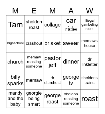 young sheldon Bingo Card