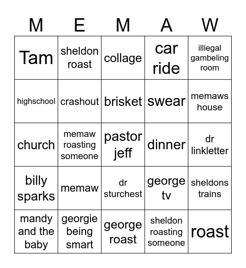 young sheldon Bingo Card