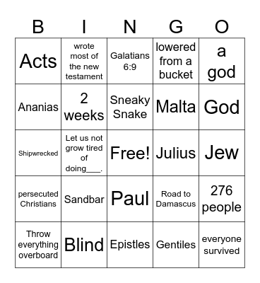 Paul Trusted God in Tough Times Bingo Card