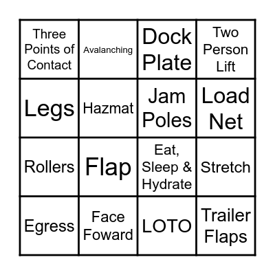 Safety BINGO Card