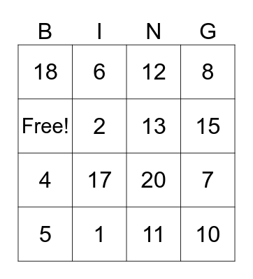 Number Bingo Card