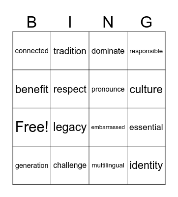 Language Launch: Unit 2 Bingo Card