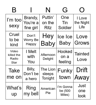One Hit Wonders Bingo Card