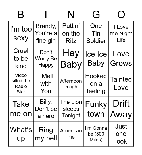 One Hit Wonders Bingo Card