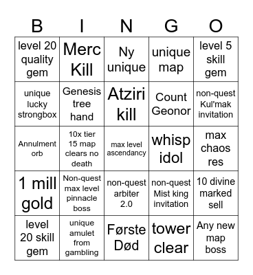 PoE 2 League 0.5 Bingo Card