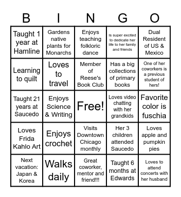 Ms. Rivera is Retiring! Bingo Card