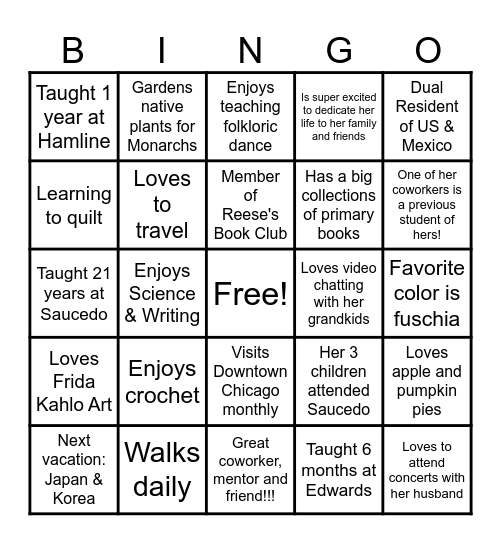 Ms. Rivera is Retiring! Bingo Card