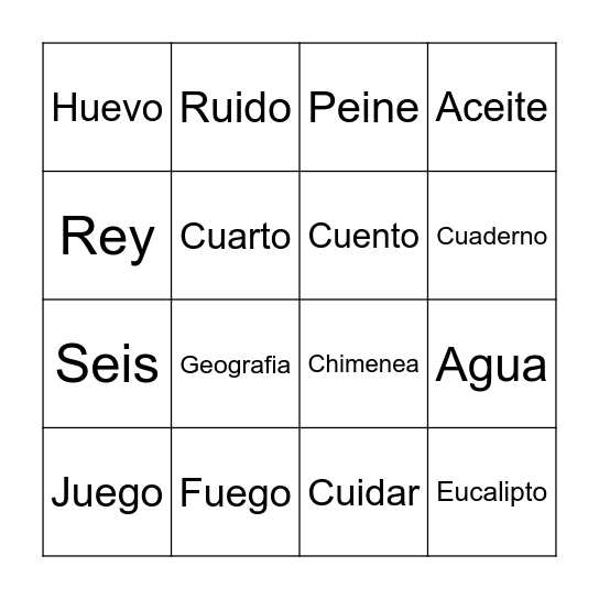 DIPTONGOS CON E / I Bingo Card