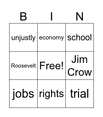 "To Kill a Mockingbird" Background Bingo Card