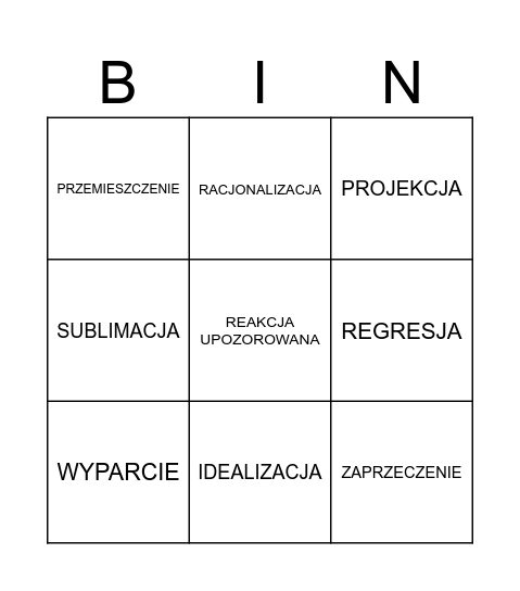 Psychoanalityczne Bingo Card