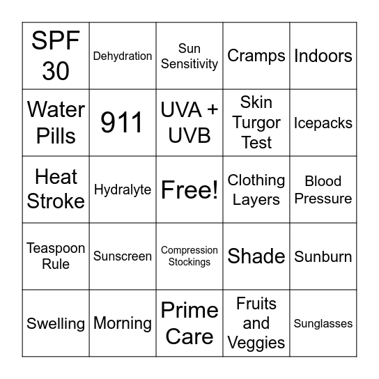 Summertime Bingo! Bingo Card