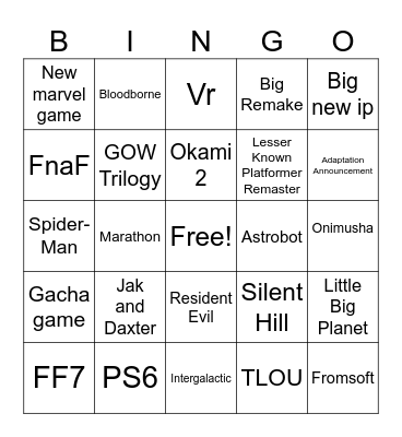 State Of Play Bingo Card