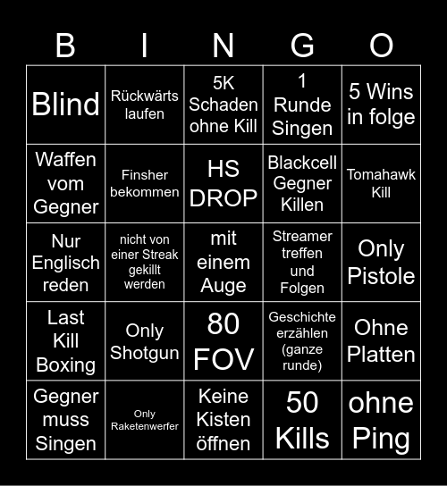 Warzone Bingo Card