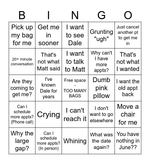 It's PT Time Bingo Card