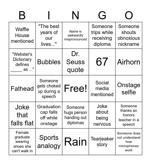 SPHS 2026 Graduation Bingo Card