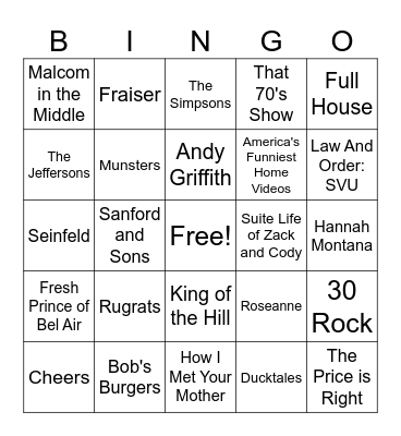 TV Show Theme Songs Bingo Card