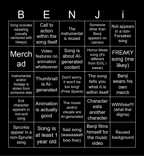 BENJIxScarlett BBBingo!!! Bingo Card