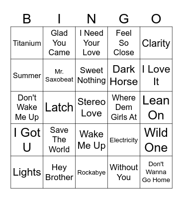 Club Bangers Bingo Card