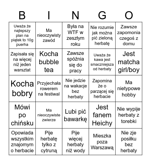 Osoba, która... Bingo Card