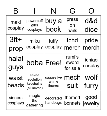 Niké Dream Con Bingo Card