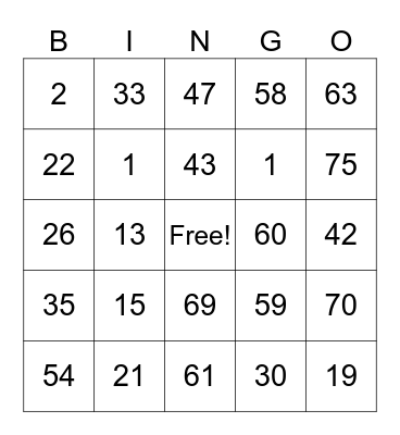 Untitled Bingo Card